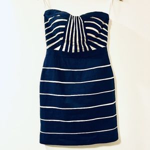 Vintage Early 2000s Navy and Cream Strapless Dress